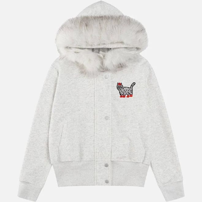 Aelfric Eden Cat Embroidery Faux Fur Hoodie