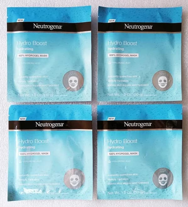 Lot Of 4 Neutrogena Hydro Boost 100% Hydrogel Mask, Hyaluronic Acid, 1