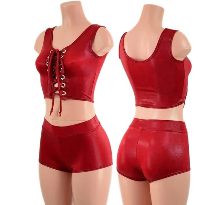 Coquetry Clothing Laceup Crop Tank and Midrise Shorts Set