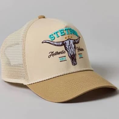 Stetson Skull Logo Trucker Hat in Beige, Men's at Urban Outfitters