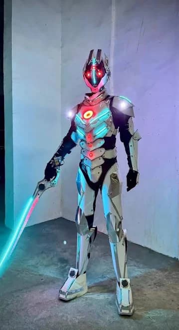Futuristic Warrior Mecha Suit Led Lights Glowing Mechanical Armor