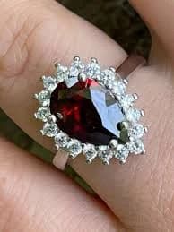 925 Sterling Silver Pear Shaped Red Ruby & Diamond Promise Cocktail Ring