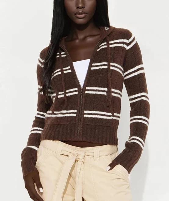 Fashion Nova Women's Striped Life Zip Front Hoodie