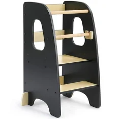 Toddler Kitchen Helper Standing Tower - Adjustable Step Stool for Kids With Non-Slip Feet - Black