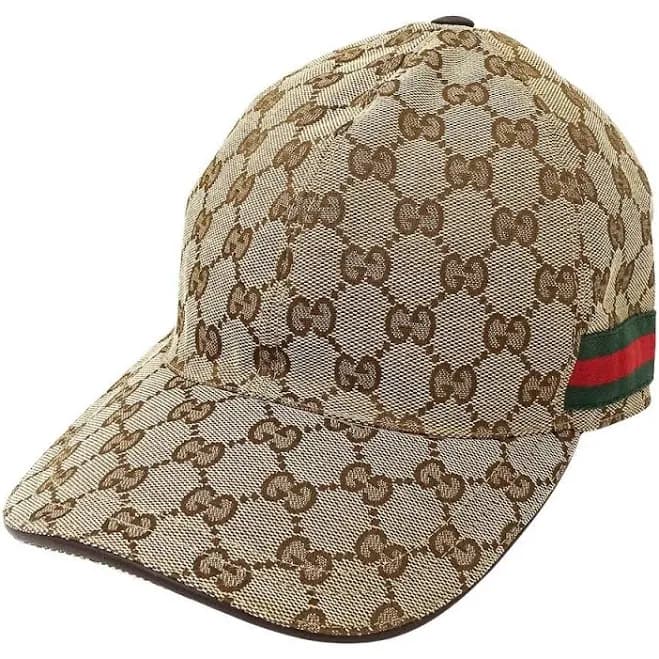 GUCCI GG Canvas Baseball Cap Web Stripe Beige Brown Size L Unisex