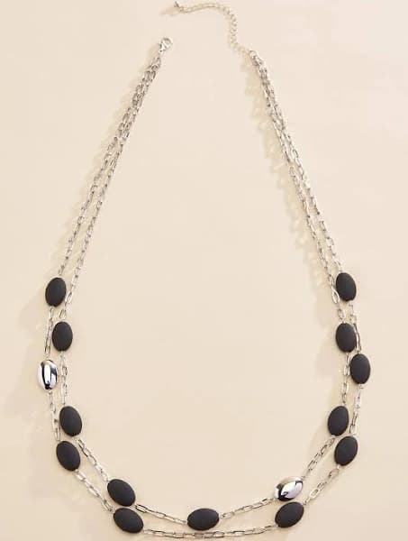 Rubber Silver Oval Necklace