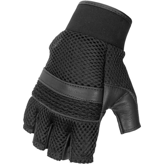 Hot Leathers Men's GVM1026 Leather and Mesh Fingerless Gloves