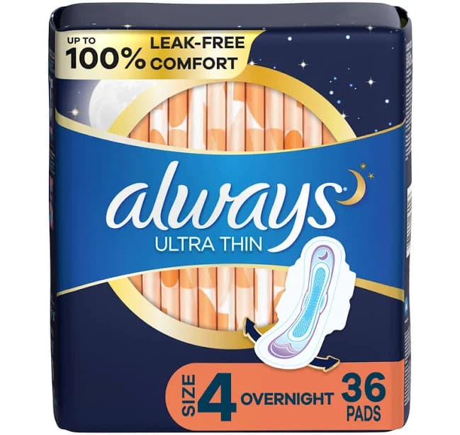Always Ultra Thin Toallas Nocturnas con Alas, Talla 4, paquete de 36
