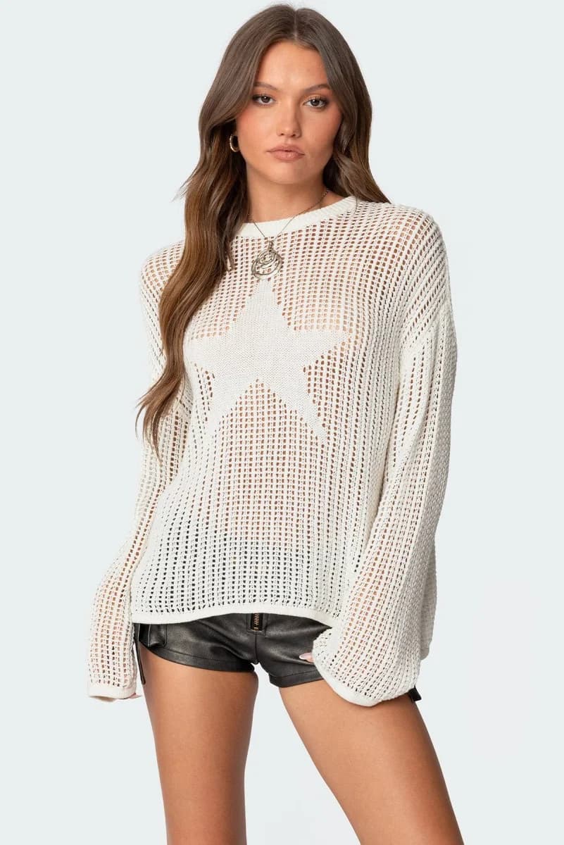 Edikted Women's Seeing Stars Open Stitch Oversized Sweater