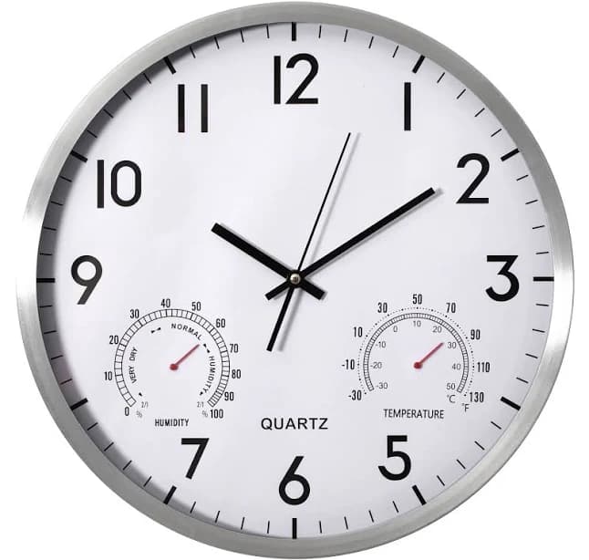 Clockswise 16-inch Non-Ticking Quartz Wall Clock with Thermometer and Hygrometer