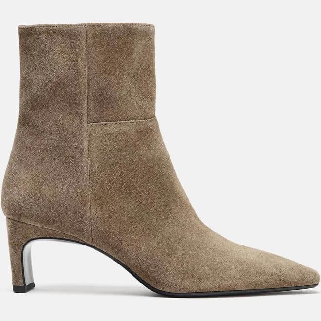 Zara Split Leather Kitten Heel Ankle Boots