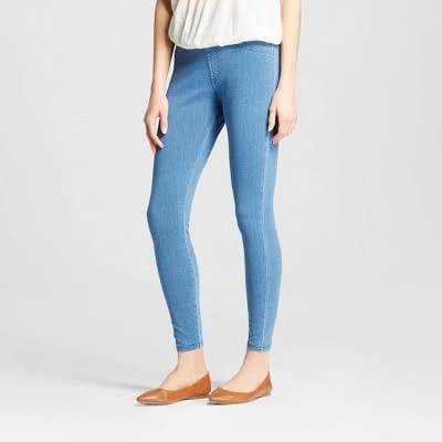 Women's High Waisted Jeggings - A New Day Light Blue S: Cotton Blend, Power Stretch, Knit Fabric, Ankle Length, Elastic Waistband
