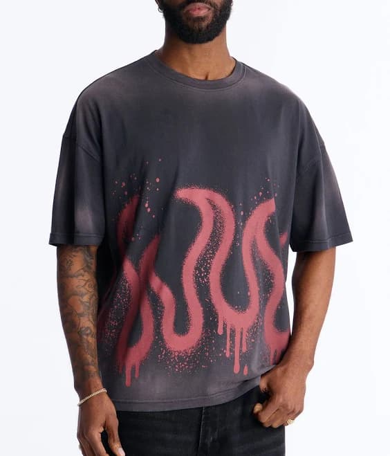 Fashion Nova Men's Flaming Outline Short Sleeve Tee Shirt
