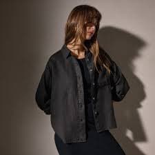 Linen Oversized Shirt - Black | James Perse Los Angeles