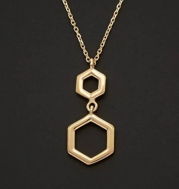 14K Italian Yellow Gold Geometric Pendant Necklace – 18 Inch Delicate Chain with 0.7 Inch Drop