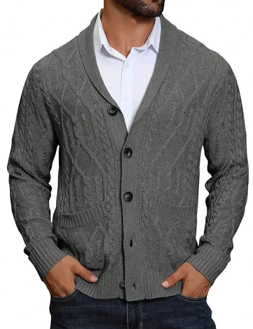 Urru Urru Men's Casual Slim Fit Shawl Collar Button Down Cardigan Sweater