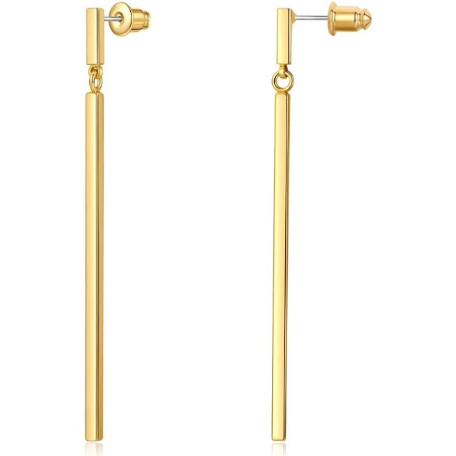 Chicsilver Minimalist Vertical Bar Geometric Dangle Drop Earrings in Rose Gold