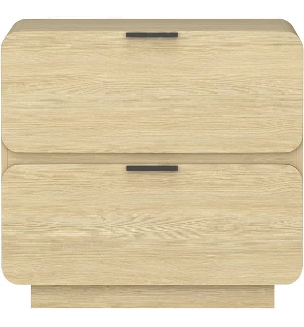 Tiramisubest - Natural Wood Nightstand with 2 Drawers and Black Metal Handles - White