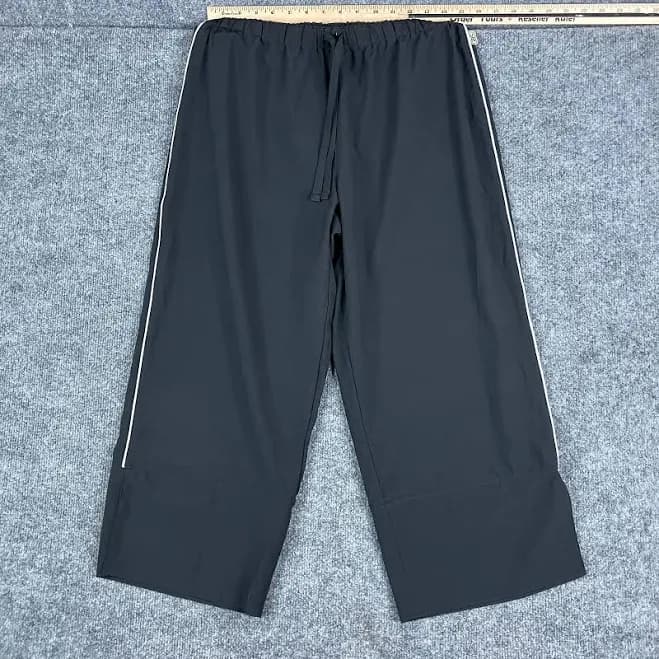 Reebok Track Pants Mens Size L Black Lightweight Side Stripe Wide Leg