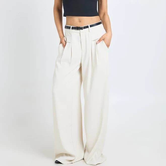 Boohoo Women's Tall Fluid Belted Wide Leg Trousers