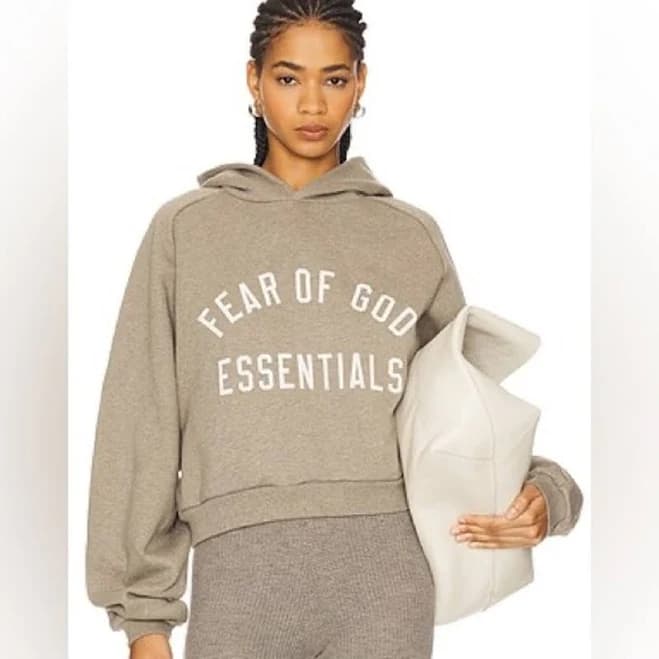 Fear Of God Tops | Fear Of God Essentials Beige Fleece Cropped Oversized Hoodie Tan Size Xs Lounge | Color: Tan | Size: Xs | Thriftytiffrsl's Closet