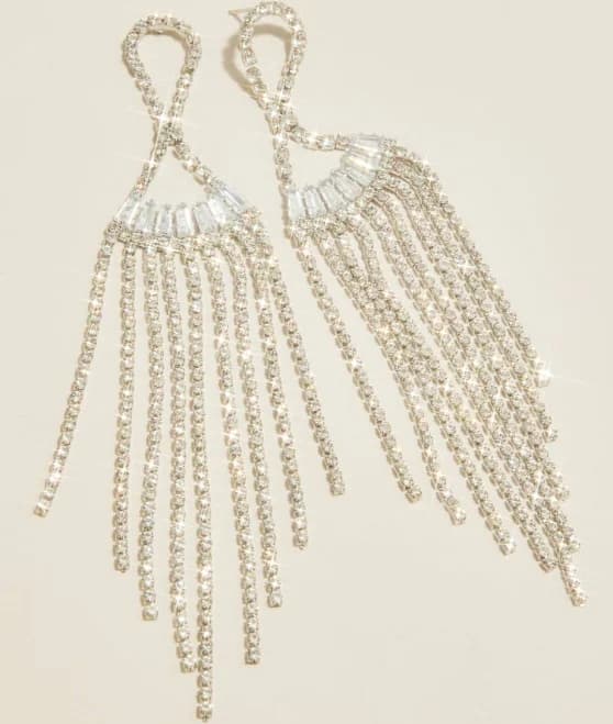 DB Studio Crystal Fringe Post Earrings in Silver