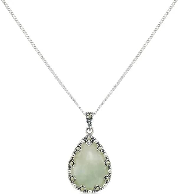 Macy's Women's Teardrop Faceted Jade Pendant and A Curb Chain