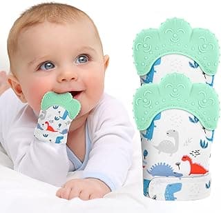 2Pack Silicone Teething Mitt, Soothing Infant Teething Mitten Pain Relief, Prevent Scratches Glove, Safe Silicone Teething Toys for 0-12 Months