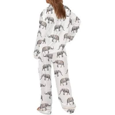 SHESHOW Women's Silk Satin Long Sleeve Elephant Print Pajamas