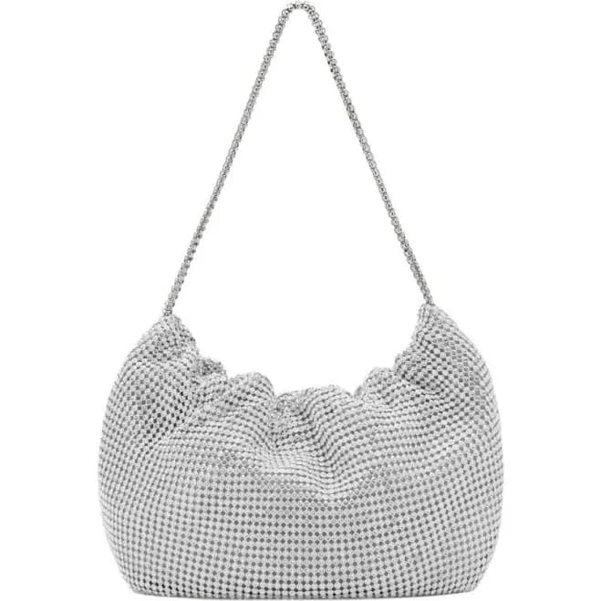 MANGO Women's Rhinestone Mesh Shoulder Bag