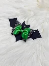 Green and Glow in the Dark Glitter Bat Bow