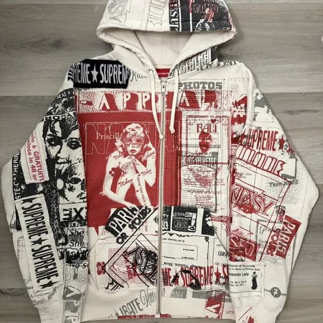 Supreme Men's Collage Zip Up Hooded Sweatshirt