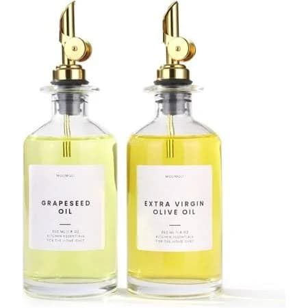 Set of 2 350ml Oil and Vinegar Dispensers with Gold Pourer