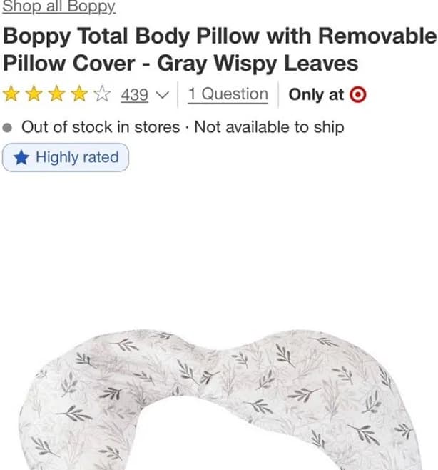 Boppy Total Body Pillow With Removable Pillow Cover - Gray Wispy Leaves - Kids | Color: Gray