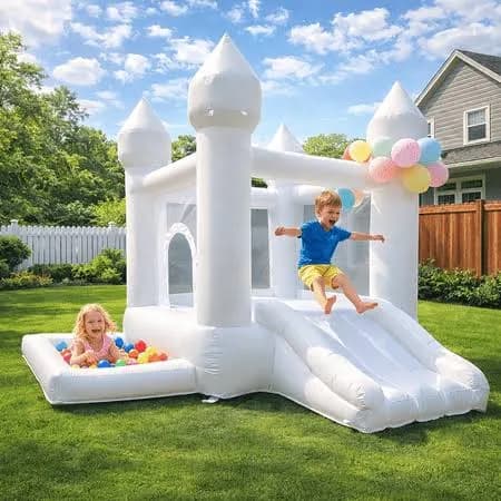 Connsann Inflatable Bounce House with Slide and Ball Pit for Toddlers, 9x9FT, White