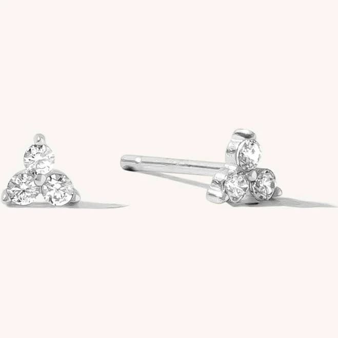 Triple CZ Gold Vermeil Stud Earrings