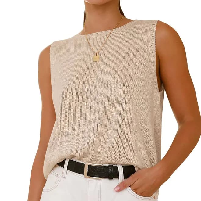 Women's Ribbed Knit Loose Fit Crew Neck Sweater Vest