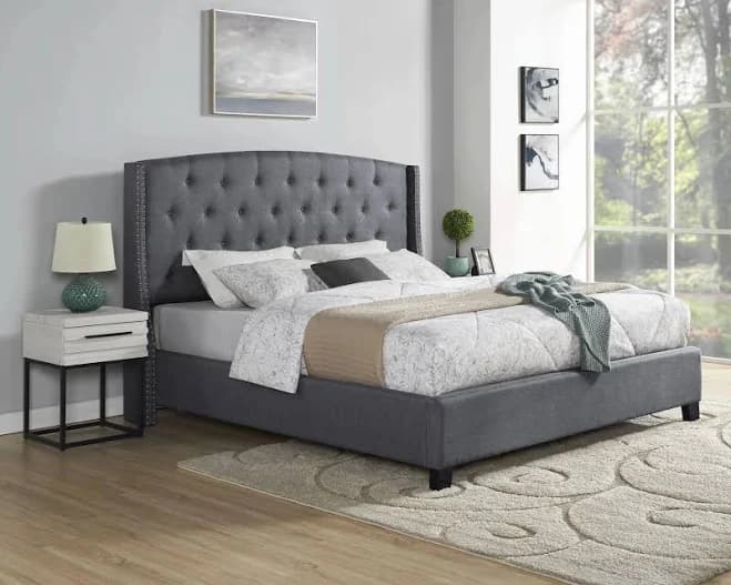 3-Piece Upholstered Tufted Wingback Bed with Two Nightstands