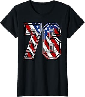 Number 76 Red White and Blue American Flag #76 Jersey Shirt T-Shirt
