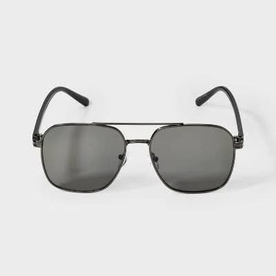 Men's Square Aviator Metal Sunglasses - Goodfellow & Co Black