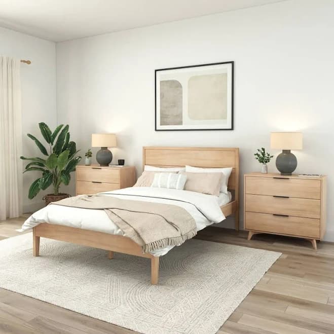Plank+beam Duo Solid Wood Bed Frame with Panel Headboard