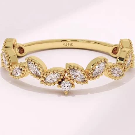 14K Solid Gold Moissanite Leaf Stacking Ring