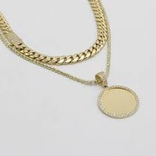 14K Set Choker (16") With Ice Chain (18") With Picture Pendant Cz Ston – Alex Diamond Jewelry