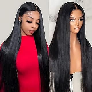 40 Inch Synthetic Lace Front Wig13×5×1 Pre-Plucked Long Straight Lace Front Wigs Synthetic Hair,Heat-Resistant HD Glueless Wigs 100 cm with 180% Density For Woman (Black)