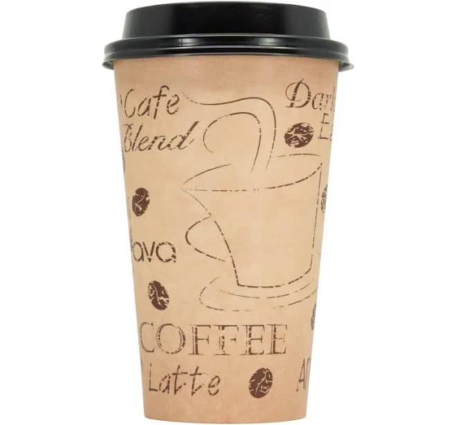 ECODESIGN-US 16 Ounce Disposable Paper Coffee Hot Cups with Black Lids (50 Sets)