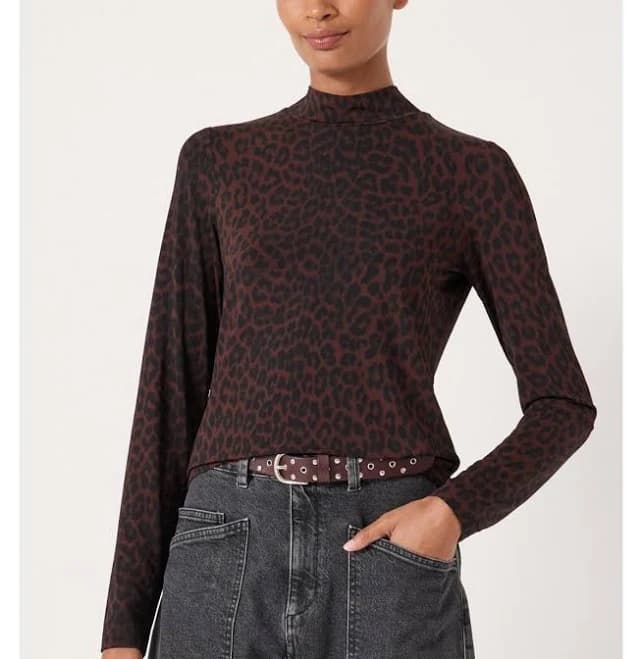 Hush Women's Printed Long Sleeve Top - Natural leopard brown