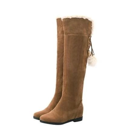 Hopeusnice Women's Suede Fuzzy Fleece Over The Knee Boots