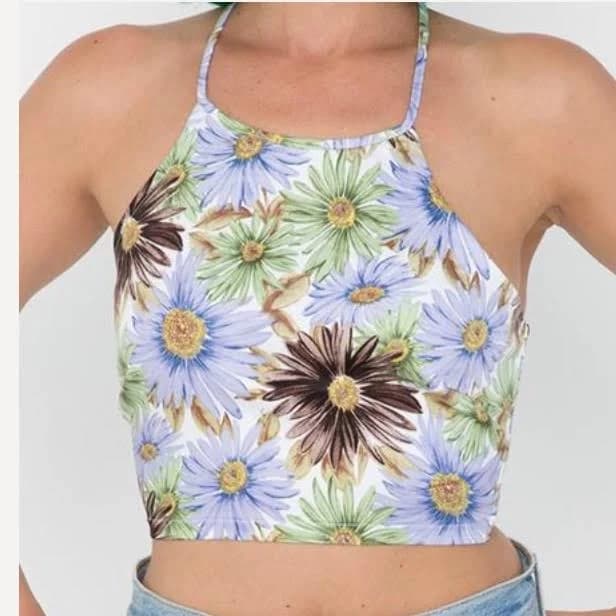 Ginagiorgio Daisy Print Crop Top Tank