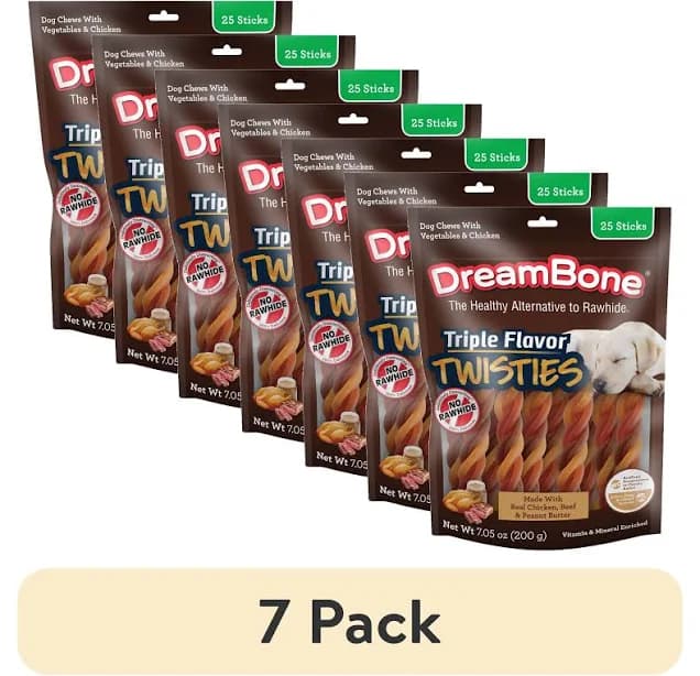 (7 pack) Dreambone Triple Flavor Twisties Sticks, Rawhide-Free Dog Chews with Real Peanut Butter, 25 Count, Size: 25 ct