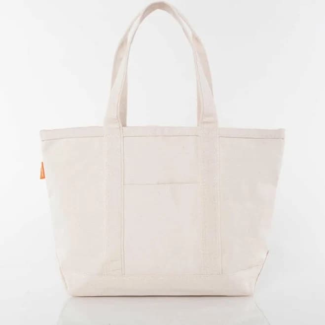 Custom Medium Canvas Tote Bag with Shadow Block Initial Natural
